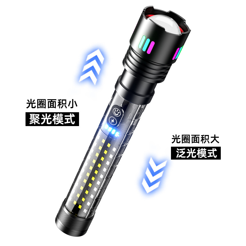 Powerful flashlight, high-power long-lasting side light, warning zoom, outdoor camping hand-held lighting fixture Specification image