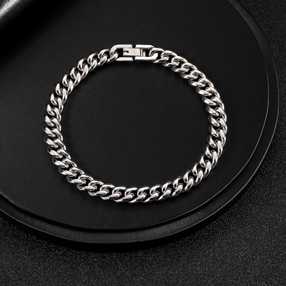 不锈钢磨圆古巴手链男士嘻哈个性饰品轻奢钛钢时尚高级感不掉色链子配件