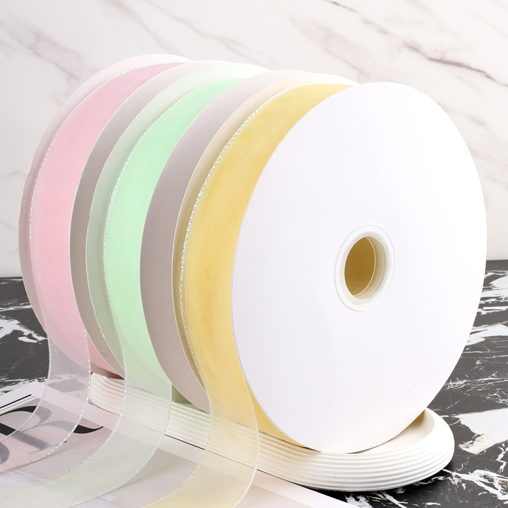 Dingxin woven ribbons, seven-color baked edge yarn ribbons, laser-wrapped edge ribbons, DIY hair accessories, bouquets, bows, packaging ribbons details Picture