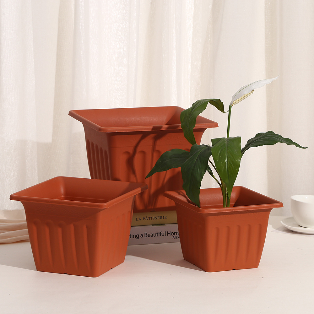 Golden square large-diameter light luxury balcony flower pot decoration, spray-painted hotel ornaments, garden plastic flower POTS Golden square large-diameter light luxury balcony flower pot decoration, spray-painted hotel ornaments, garden plastic flower POTS