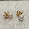 Light luxury micro-inlaid zircon bow ribbon pearl earrings, elegant and fashionable stud earrings, women's style Item Picture