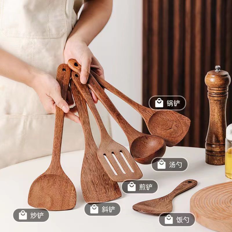 Wholesale chicken wing wooden spatulas, soup spoons, cooking spatulas, kitchen household sets, non-stick pans, cooking spoons, rice spatulas, strainers, multi-functional kitchenware details Picture