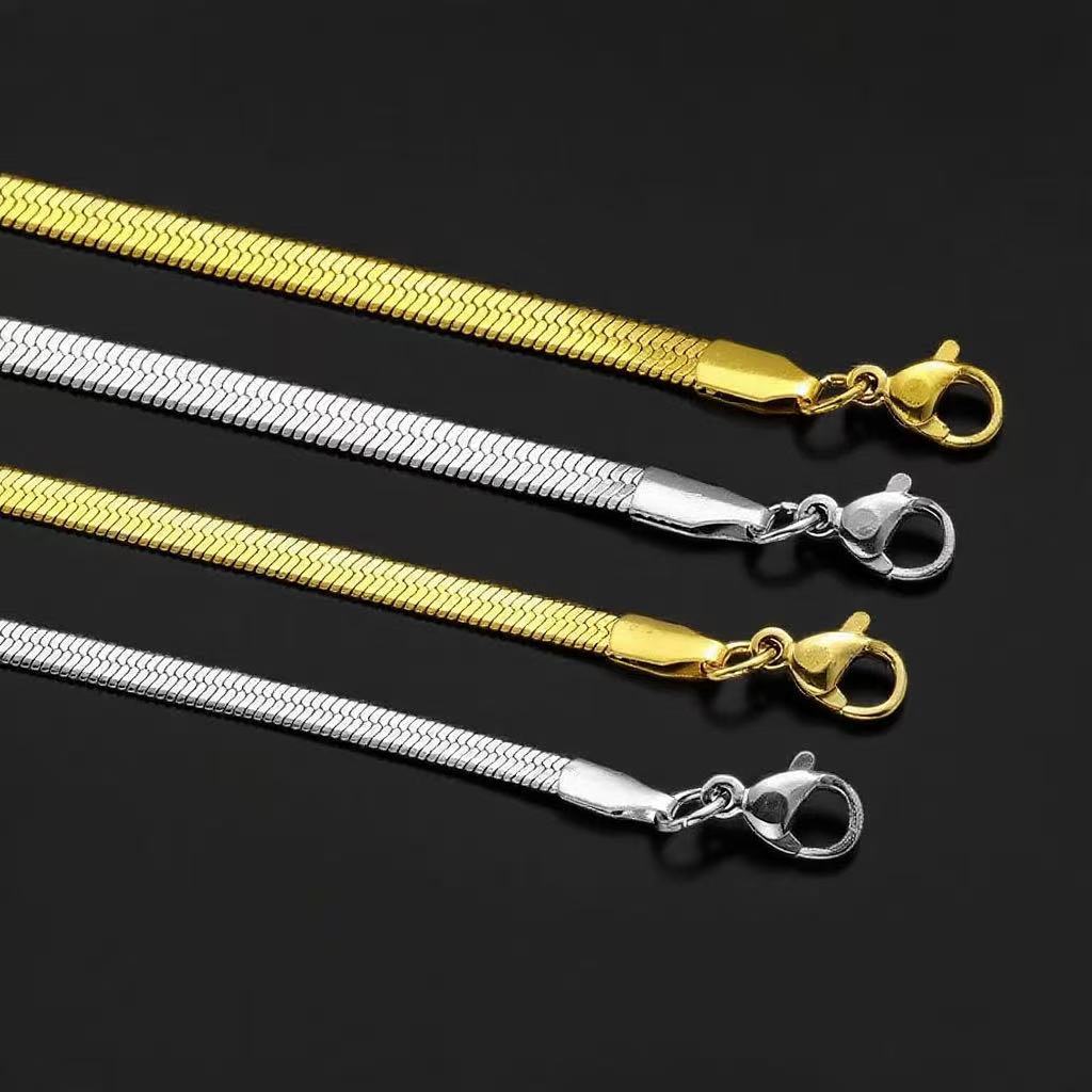 欧美时尚不锈钢扁平刀片链条手工饰品百搭项链高级感简约潮流