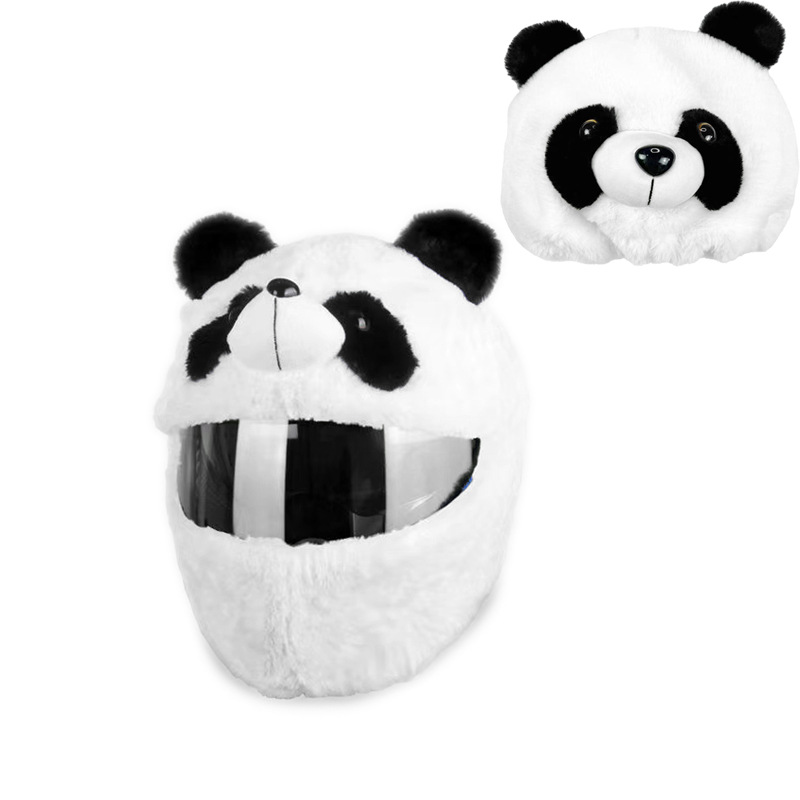 New electric bike head cover, pure white panda imitation rabbit plush cute windproof and warm ski hat accessory