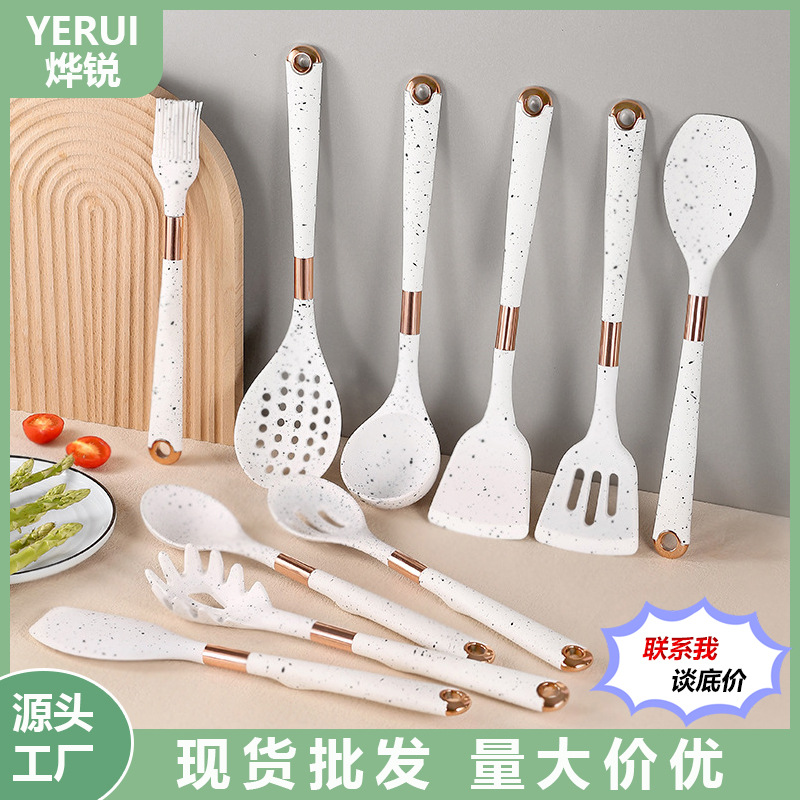 工厂直销一体黑白撒点硅胶厨具套装锅铲勺漏铲汤勺不粘锅烘焙烧烤