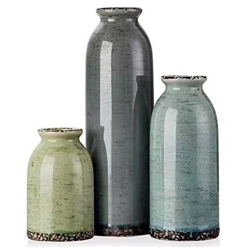 Nuevo chino vintage jarrón de cerámica conjunto de tres piezas decoración de salón arreglo floral floral minimalista contenedor de embalaje de cerámica jarrón de cerámica details Picture