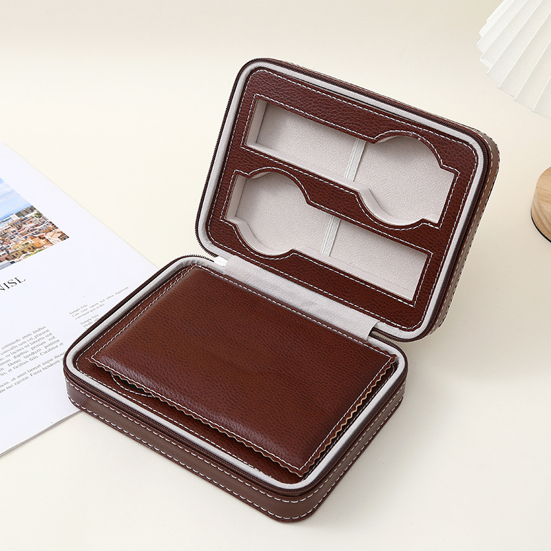 High-end portable zipper watch storage box, multi-person large-capacity PU leather simple four-person watch box, daily necessities storage dust-proof jewelry rack, jewelry box, jewelry bag Specification image