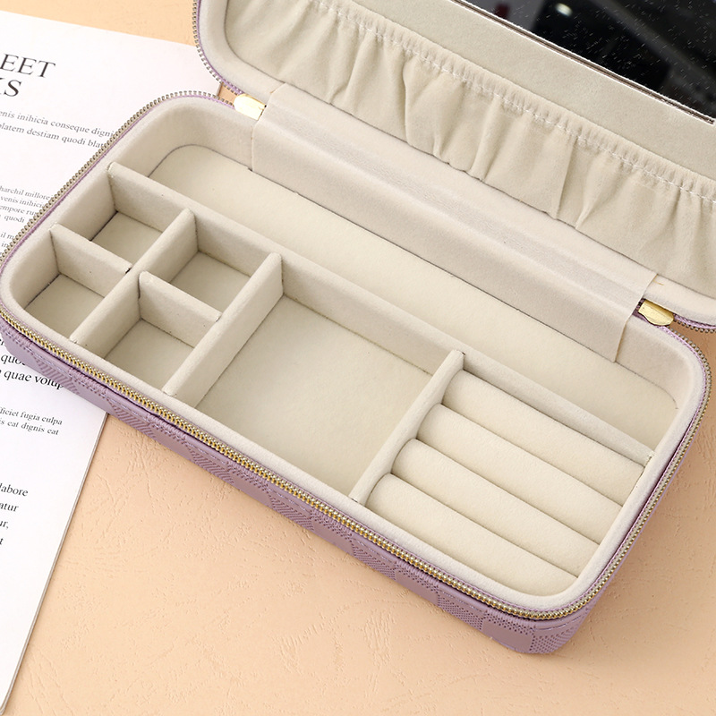 The 2025 new minimalist leather jewelry box features a dust-proof flip cover design, with separate storage areas for earrings and rings. It is a portable daily necessities storage basket with a storage basket Application Scenario