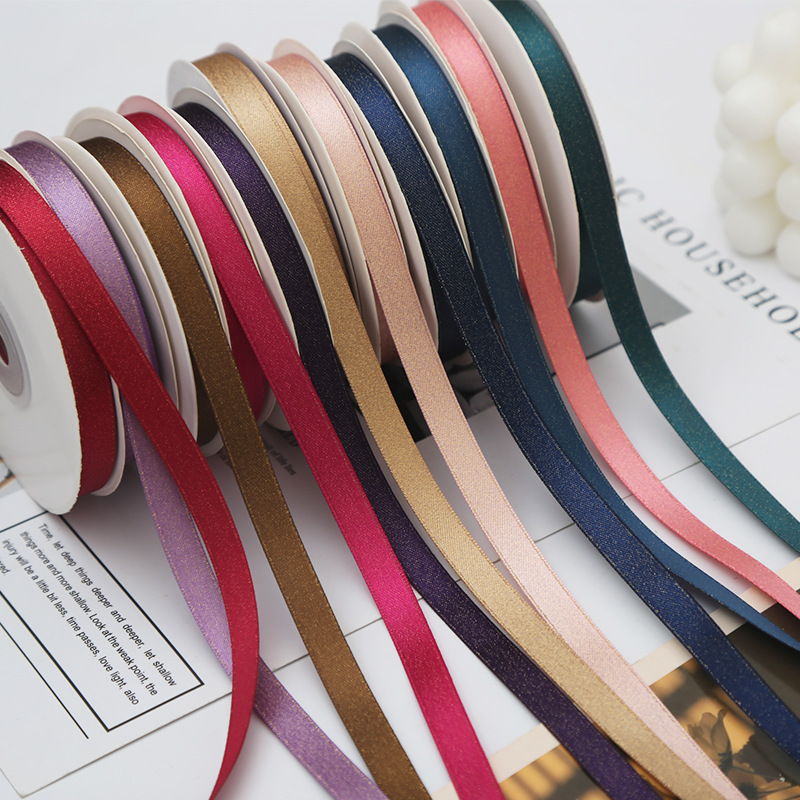Gold thread ribbon, webbing, gold weft ribbon, satin ribbon, bow, DIY handmade cake baking, gift packaging materials, clothing accessories, scarves, silk scarves, sun-protective clothing, sash, 0.9cm details Picture