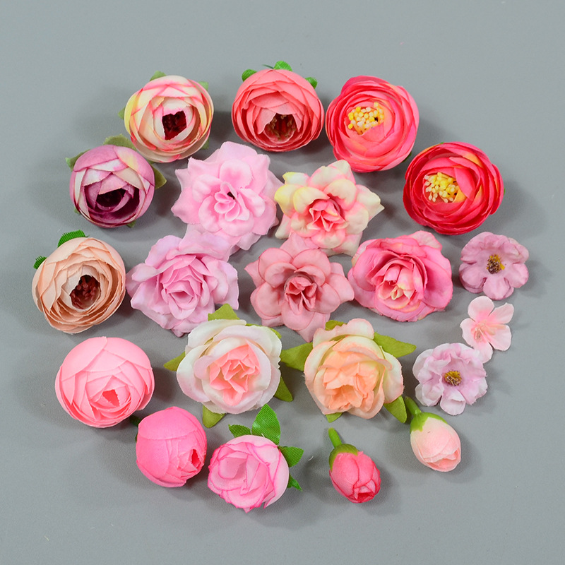 粉色系绢花仿真玫瑰花苞绣球汉服写真道具头饰配件演出簪花家饰塑料花