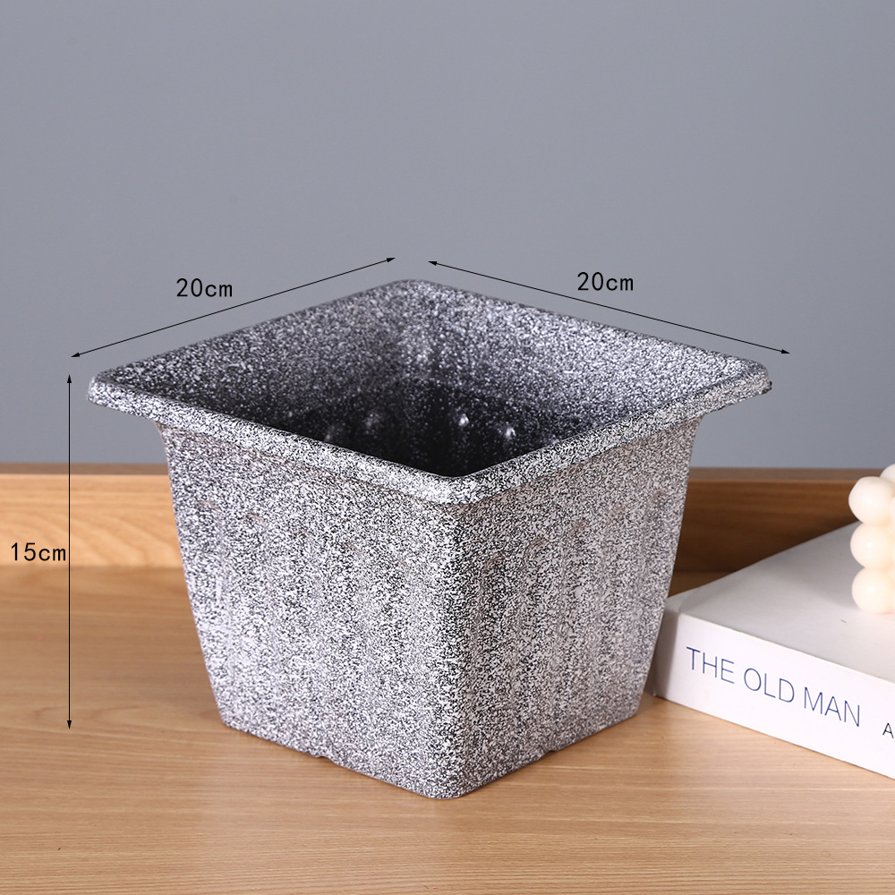 Golden square large-diameter light luxury balcony flower pot decoration, spray-painted hotel ornaments, garden plastic flower POTS details Picture