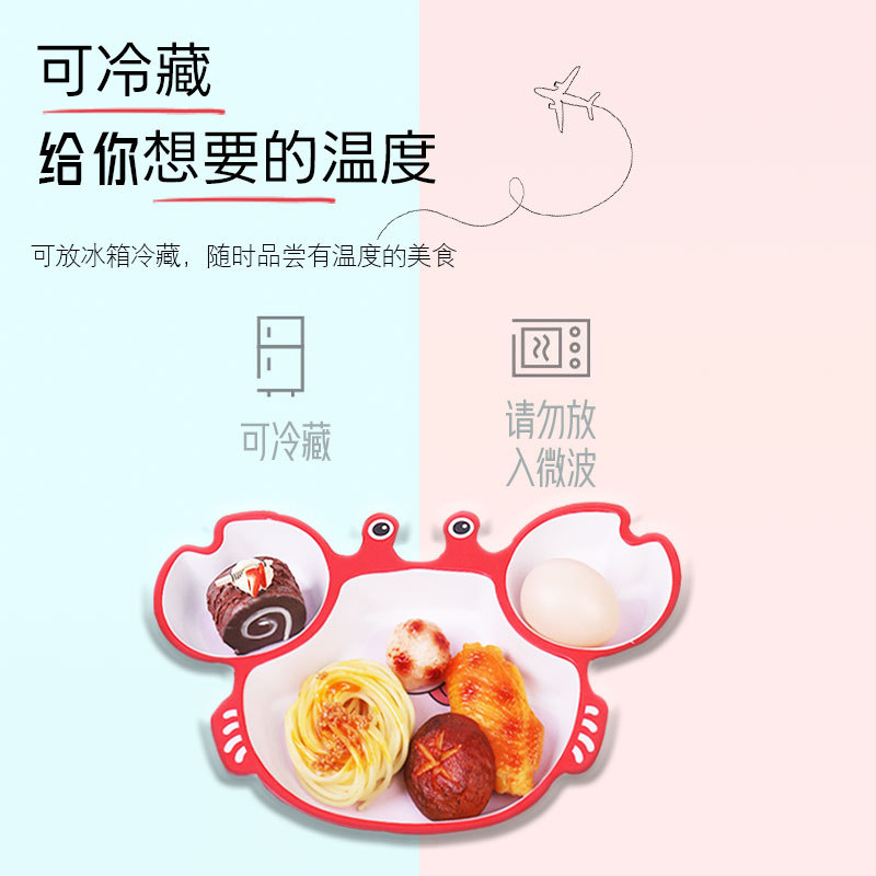 Cartoon children's complementary food plates, melamine shock-resistant and dirt-proof baby compartments bowl and spoon sets, baby complementary food bowls and plates, children's tableware Specification drawing