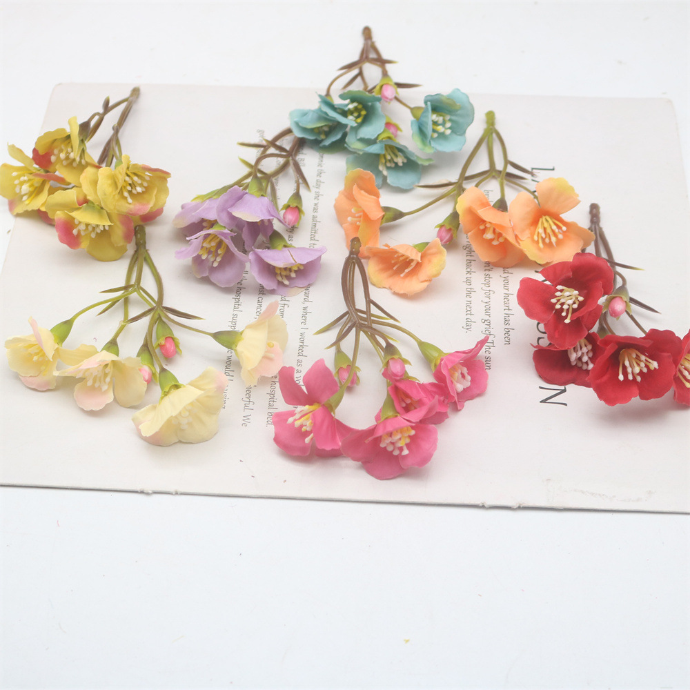 仿真三叉小蔷薇花朵DIY头饰配件半成品仿真花枝花束鞋帽发夹装饰办公文化仿真园艺玫瑰