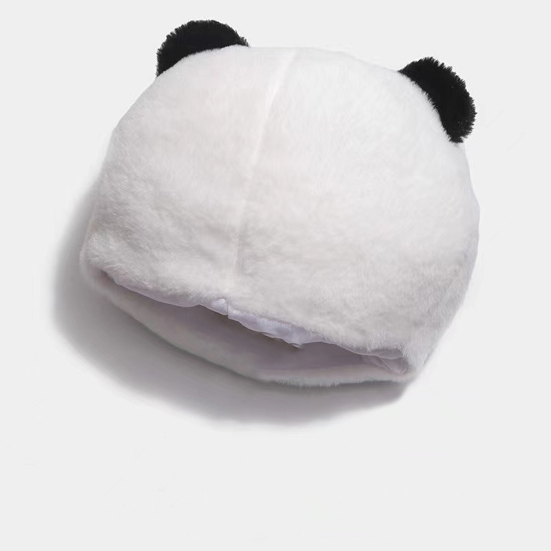 New plush panda head cover, cap, card holder, half helmet, ski helmet cover, personalized customization, cute long plush warmth products Specification image