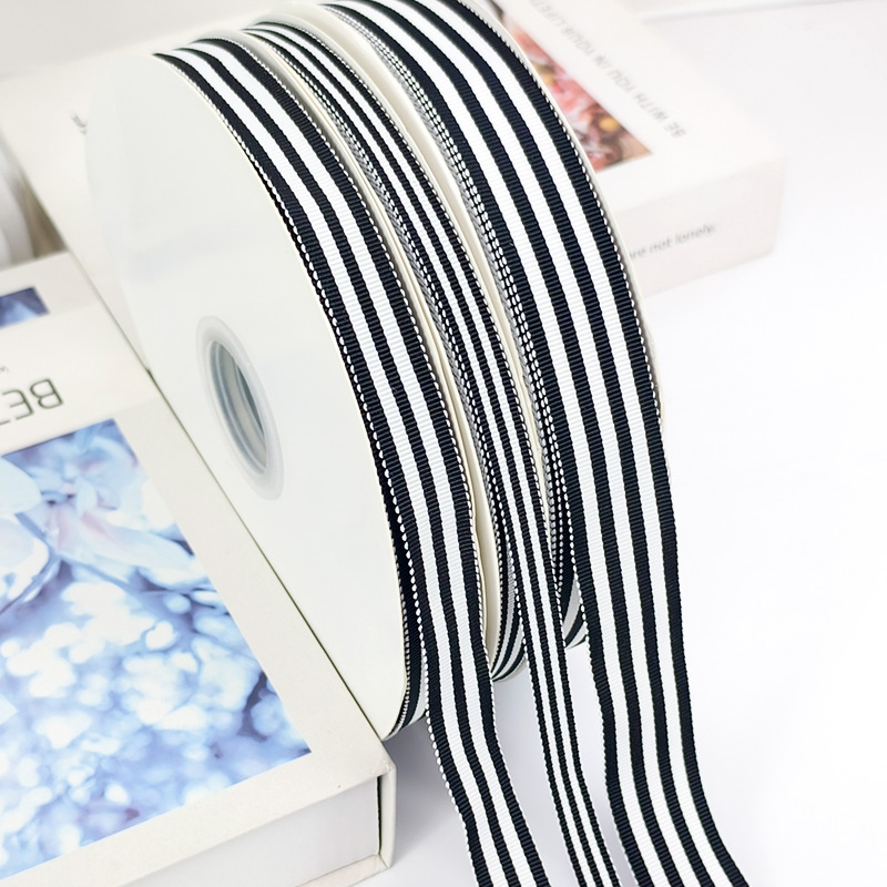 Woven hat straps, black and white striped plain weave bags, hand-woven diy accessories, polyester textile leather accessories Specification image