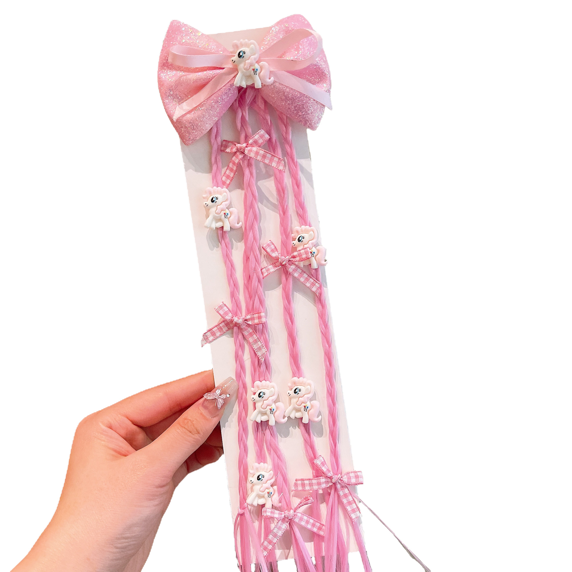 Cute little Pony boxing braid, children's false braid that doesn't hurt hair, little girl butterfly tied hair, hair band headwear Item Picture