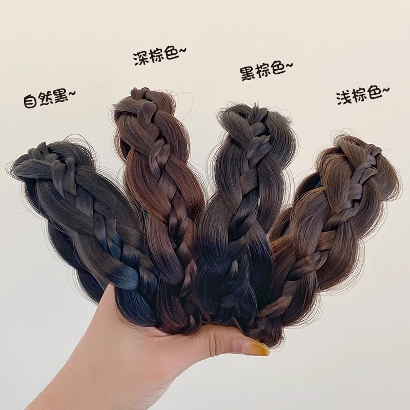 Girls' one-piece fishbone braid, false hair band, braid headband, no head constricting, wide-edge hair tie, headwear