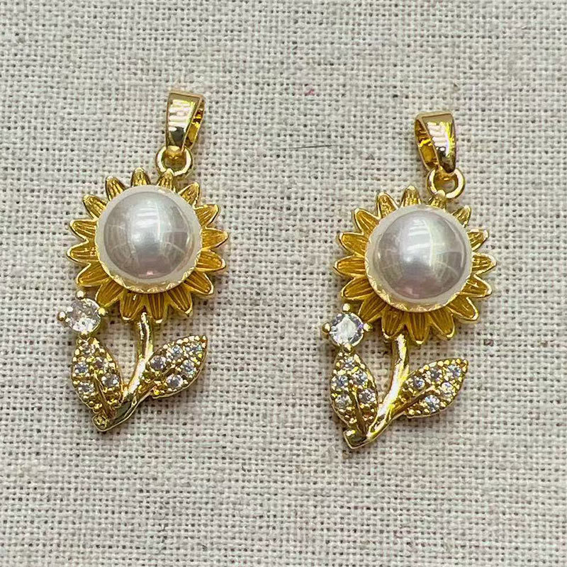 Sunflower pearl copper gold-plated pendant stud earrings, simple and high-end DIY accessory, niche design earrings for women details Picture