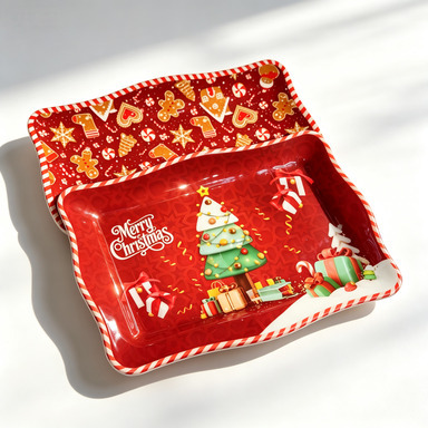 Factory direct sales Christmas series red Christmas tree gingerbread melamine dinner plates, commercial, shockproof and wear-resistant