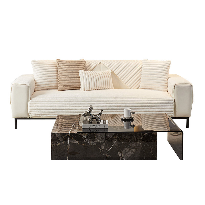 Striped plush sofa cushion 2024 new winter thickened full cover cushion cover multi-piece home textile cross-border set Item Picture