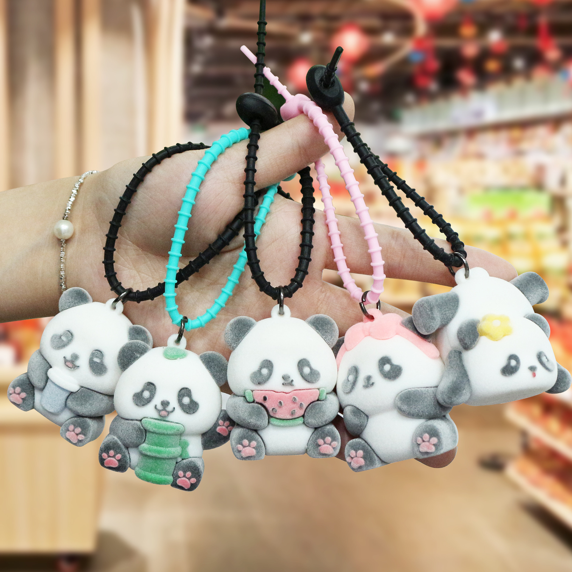 New cartoon plush panda keychain, girls' schoolbag pendant, PVC soft rubber car key chain, small pendant, wholesale handicrafts, gifts, anime star peripheral, anime pendant