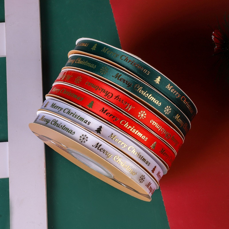 Factory wholesale of Christmas letter gilded red threaded ribbon green holiday decorative clothing accessories in stock Specification image