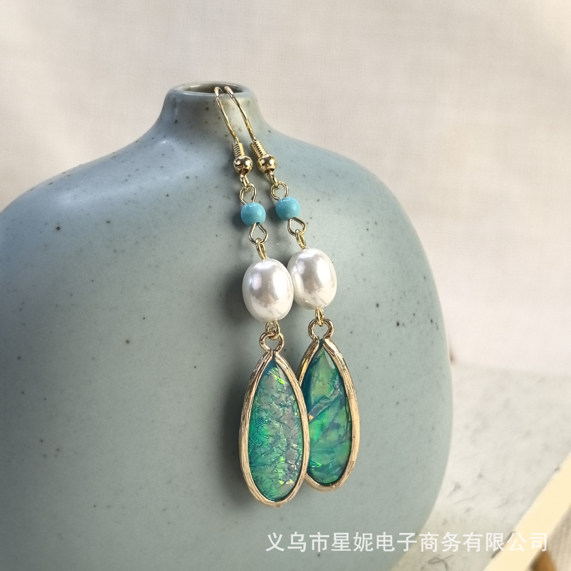 复古七彩贝壳耳坠 韩国气质百搭个性长款耳环 简约小众耳饰品