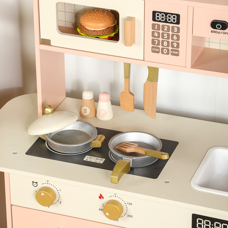 Wooden children's simulation dream kitchen stove and cookware set, educational toys, play house, kitchen scene simulation cooking toys details Picture