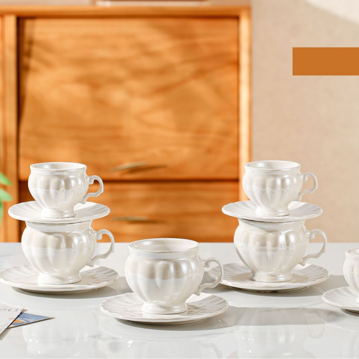 Cross-border new European-style pearl glaze ceramic coffee cup and plate set, hotel restaurant home afternoon tea cup gift Specification image