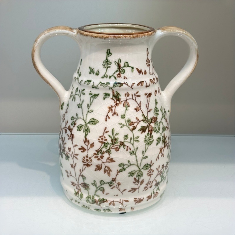 A fresh and elegant country-style retro ceramic ice-crack vase for living room decoration, artistic water-grown fresh flowers Specification image