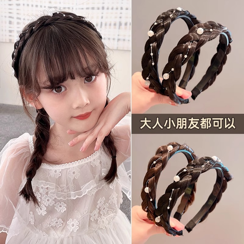 Children's simulated pearl braid hair band, baby bun hair band, little girl hair tie, hair clip headwear, luminous atmosphere decoration items details Picture