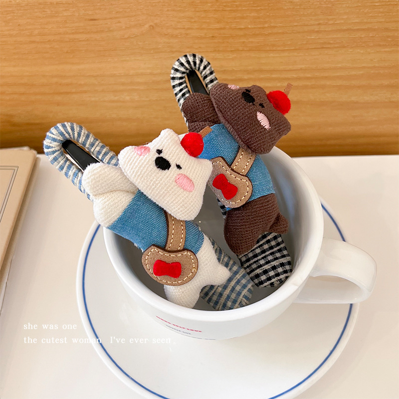 韩国ins风新款牛仔背包小熊小狗发夹刘海侧边夹半扎发鸭嘴夹毛绒布艺公仔玩具吉祥物