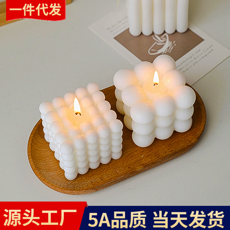 批发白色几何魔方香薰蜡烛香氛伴手礼创意家居摆件办公文化气氛布置用品