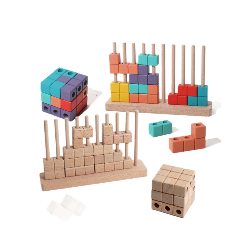 Children's wooden block assembly Tetris 3D Rubik's cube educational toy building blocks, children's educational and scientific toys Item Picture
