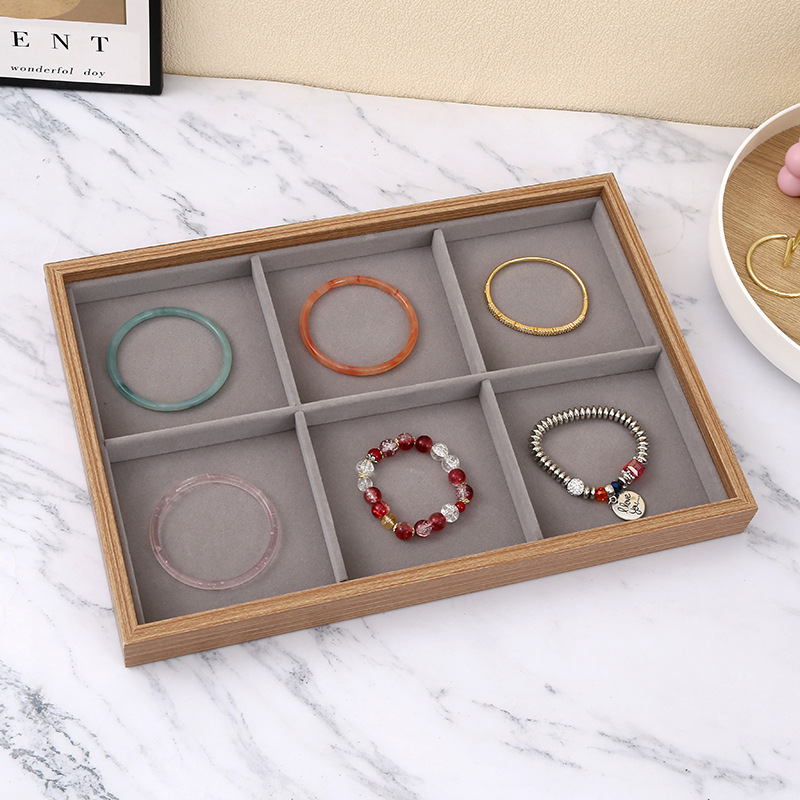 Black walnut grain wooden jewelry display plate, bracelet, ring, earring storage box, high-end and elegant accessory packaging box Specification image