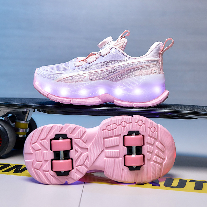 Girls' walking shoes, four-wheel charging luminous roller skates, children's breathable sports shoes, boys' two-wear eight-wheel roller skates Specification image