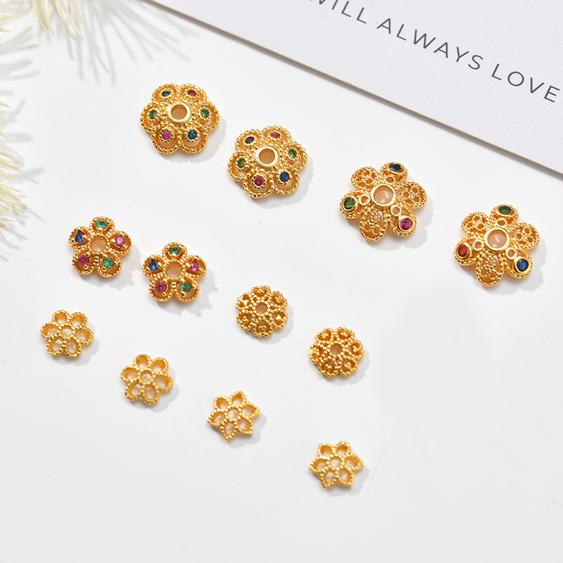 Color-preserving ins fashion with colorful diamonds, hollowed-out flower stand, spacer flower hat, bead stand, bead hat, diy hand string beads, string flower cover accessories, gold foil flowers