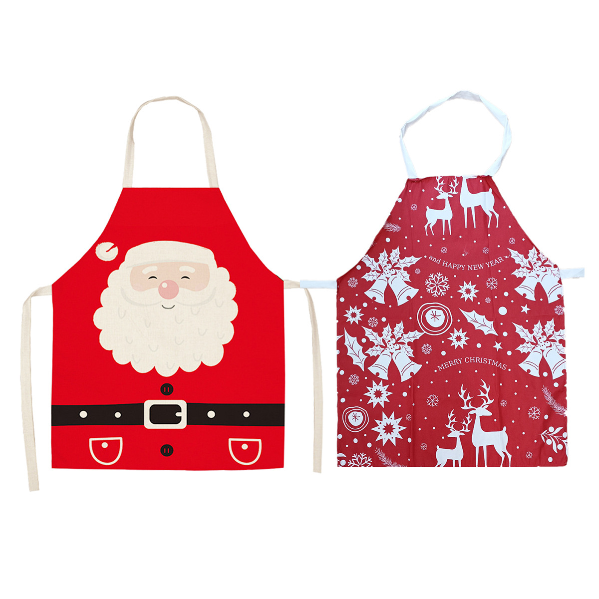Christmas creative fine linen printed apron, stain-resistant work clothes, parent-child kitchen apron, women's clothing, Christmas decorations, office culture, Christmas supplies Item Picture