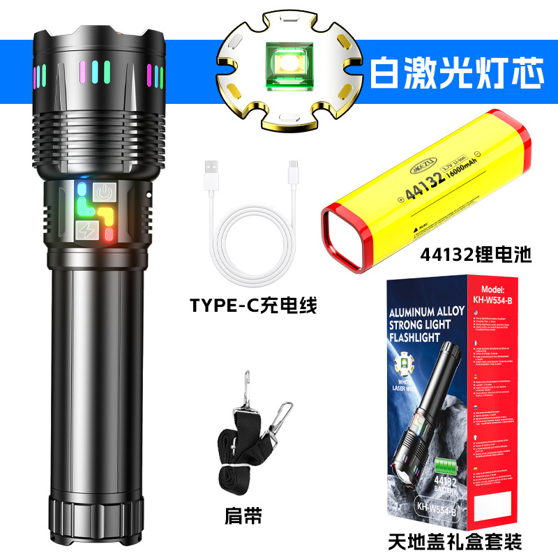 New cross-border aluminum alloy high-intensity flashlight, laser cannon, long-lasting zoom, charging, lighting fixtures, special lighting tools for lighting fixtures details Picture