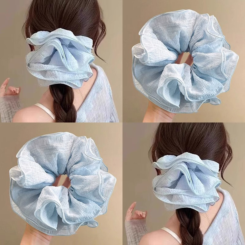 High-end pink mesh large intestine hair tie for Spring/Summer 2025, a feminine and atmospheric ponytail hair accessory