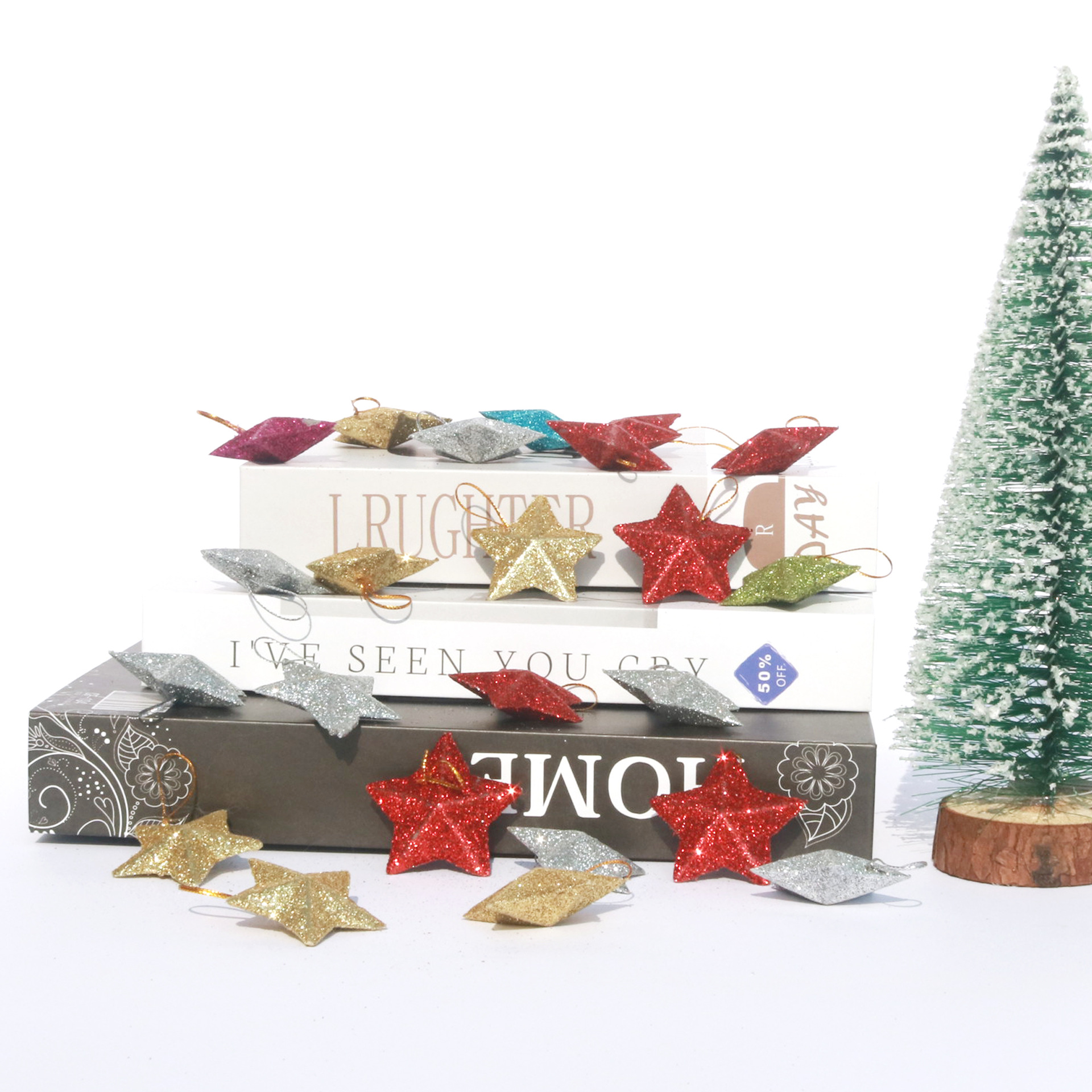 Gold powder five-pointed star, 5 cm, 7 cm, 10 cm decorative pendant, six colors available, plastic handicraft, anime star peripheral details Picture