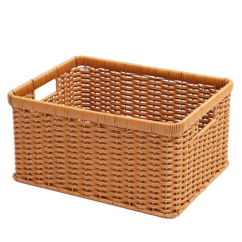 Imitation rattan weaving living room coffee table storage basket, TV cabinet drawer organization basket, kitchen vegetable, fruit and snack storage basket, multi-functional storage basket Item Picture