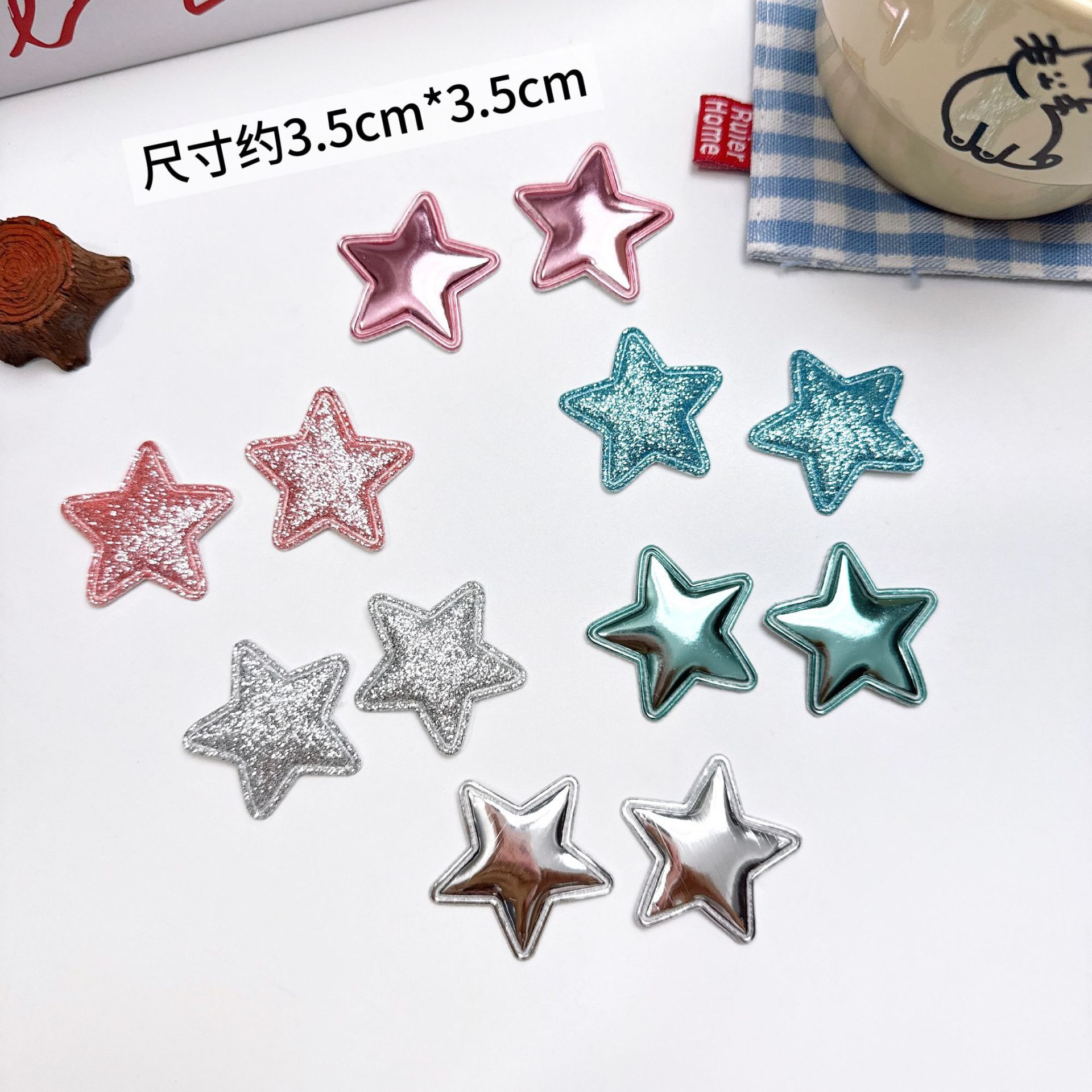 超声波压花星星闪粉DIY饰品配件PU亮面五角星儿童发饰发夹辅料