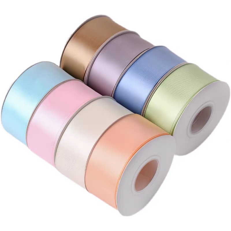 Factory wholesale 4cm double-sided solid-color silk ribbons, colored polyester ribbons, cakes, bouquets, gift packaging, diy handicrafts, accessories, ropes and threads Item Picture