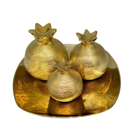 Pomegranate-shaped ceramic craft small decorative item, gold and silver combination set, living room wine cabinet, TV cabinet decoration, gold foil flower Item Picture