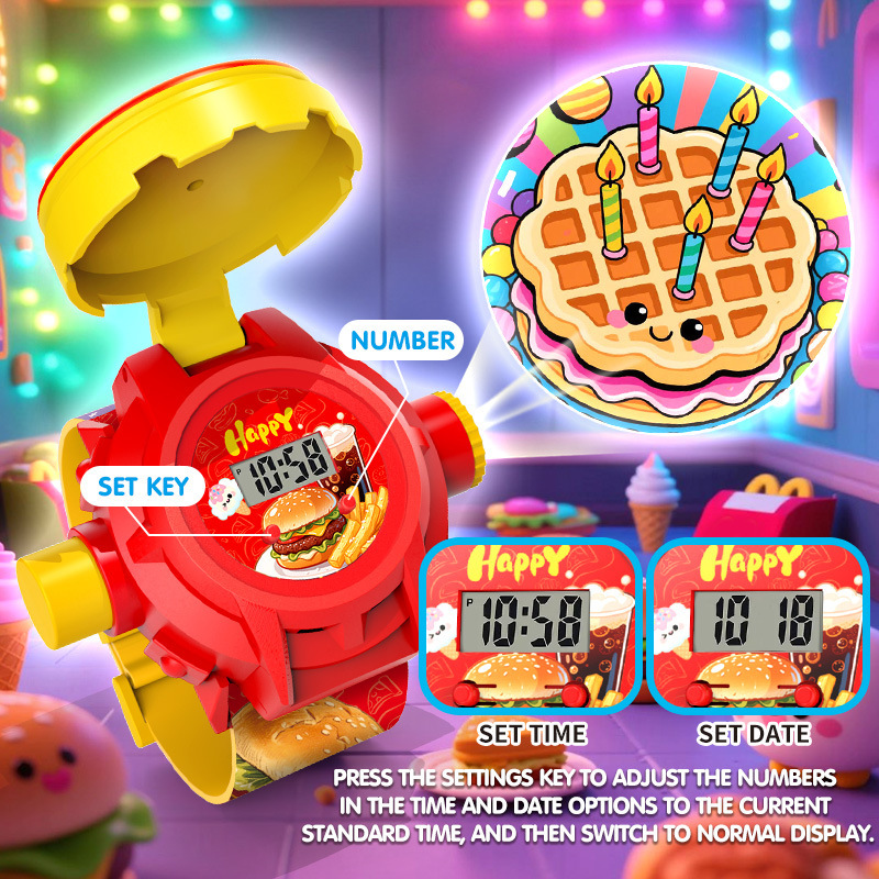 儿童投影手表发光玩具早教认知恐龙圣诞美食多主题图案电子手表