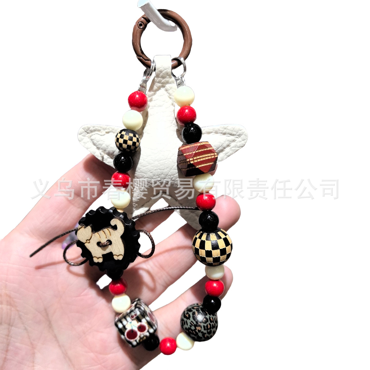 Autumn and winter new American retro coffee-colored M-bean felt bread chain, leather lanyard bag pendant, keychain, ccd pendant details Picture