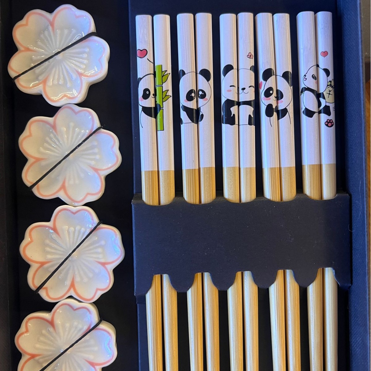 Five Blessings Panda Cherry Blossom Chopstick Holder New five-pair Gift box, tableware, daily necessities wholesale, gift-giving, practical household items Application Scenario