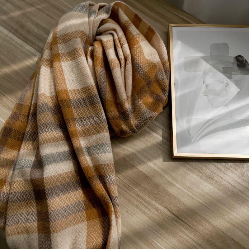 2025 Mid-length thickened checkered scarf, Korean sweet and warm faux cashmere shawl, women's high-end scarf, a must-have for autumn and winter Application Scenario