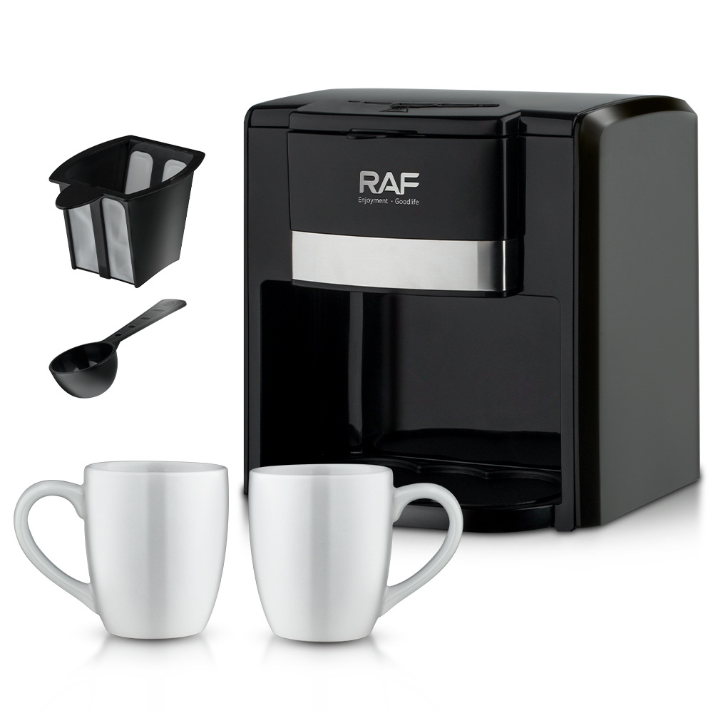 RAF European standard cross-border small semi-automatic coffee machine, household drip, American double-cup automatic Mocha pot, kitchen appliances details Picture